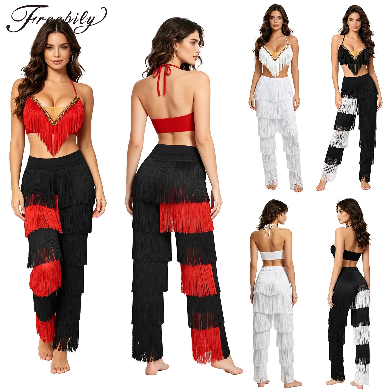 Lace Bralette Set - Women 2pcs Tassel Latin Dance Outfit