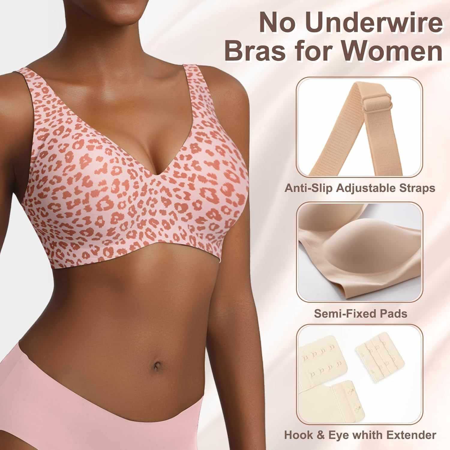 Women's Seamless Pink Leopard  - Minimizer Bra Women ulasan dan harga