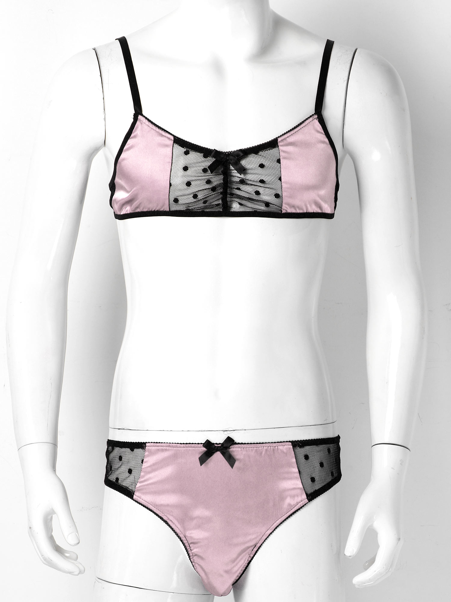 Men Satin Lingerie Suit Sissy  - Sheer Mesh Bra ulasan dan harga