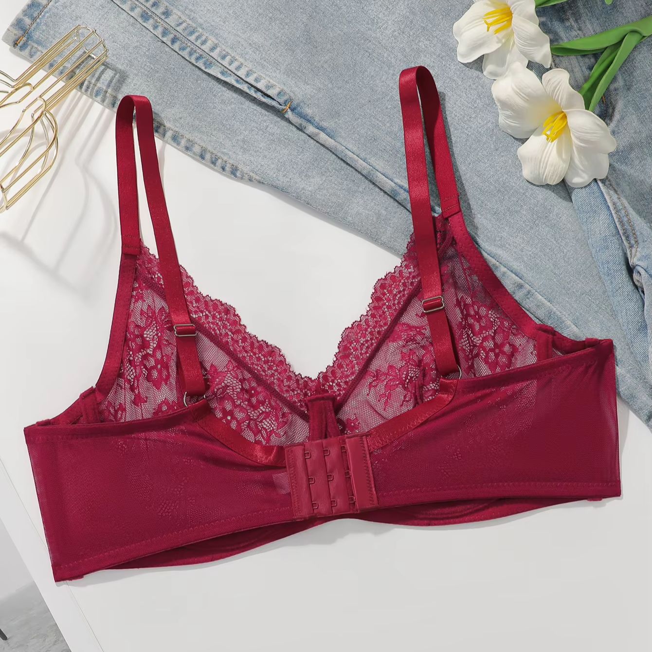 Women Plus Size Red Lace Sheer - Sheer Mesh Bra ulasan dan harga