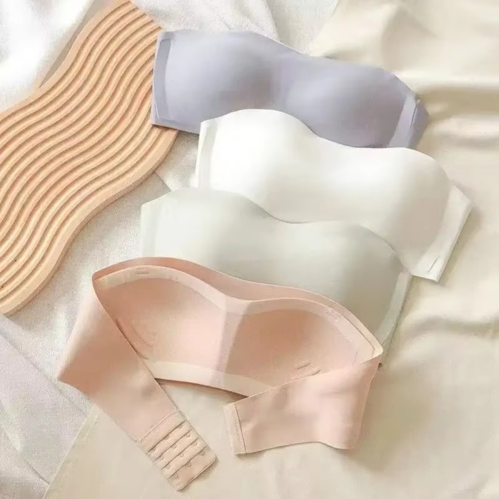Solid Color Strapless Wrapped  - Plunge Bra Push Up ulasan dan harga