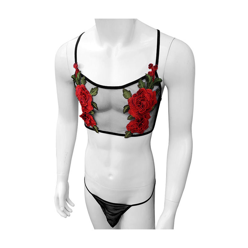 Sexy Embroidery Mens See Throu - Sheer Mesh Bra ulasan dan harga